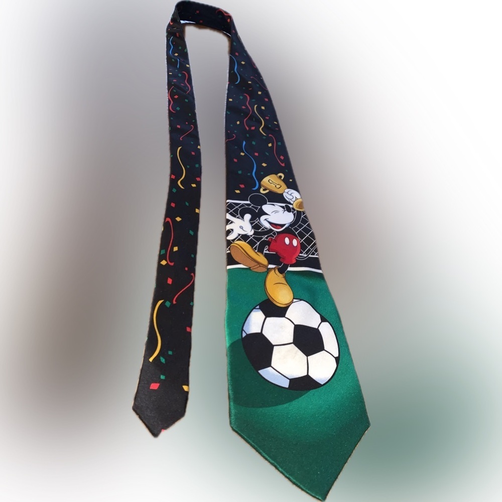 Mickey Mouse Unlimited 100% Silk Soccer Football Confetti Tie 90s Vintage Disney